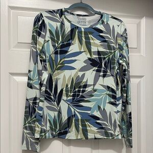 Hang Ten Women's Large Tropical Leaf Long Sleeve - Blue and Green